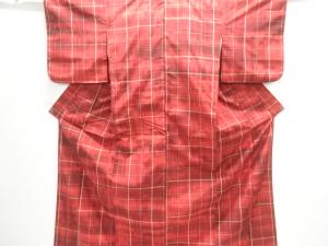 格子織り出し手織り紬着物